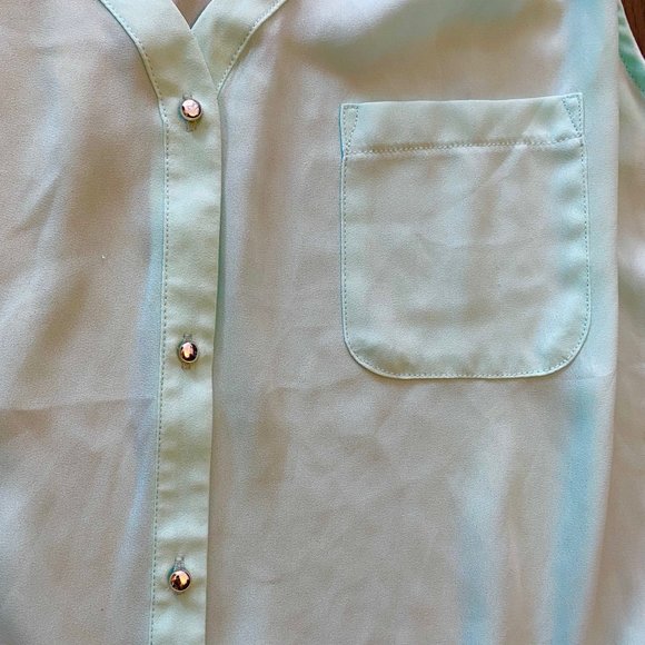 Sheer Mint Green Sleeveless Button Down Shirt Blouse - Picture 4 of 4